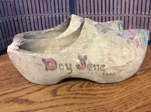 Vintage Personalized Dutch Wooden Childrens Shoes Made 1946 F41 - Bild 1 von 7