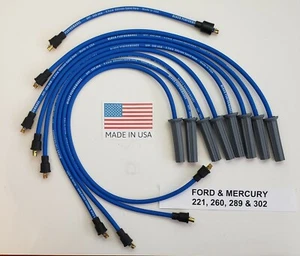 SMALL BLOCK FORD MERCURY 289 302 351W 8.5MM BLUE SPIRAL SPARK PLUG WIRES USA - Picture 1 of 2