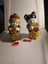 VINTAGE BEAUTIFUL JAPANESE CHILDREN BOY AND GIRL STATUES HAND PAINTED 8"