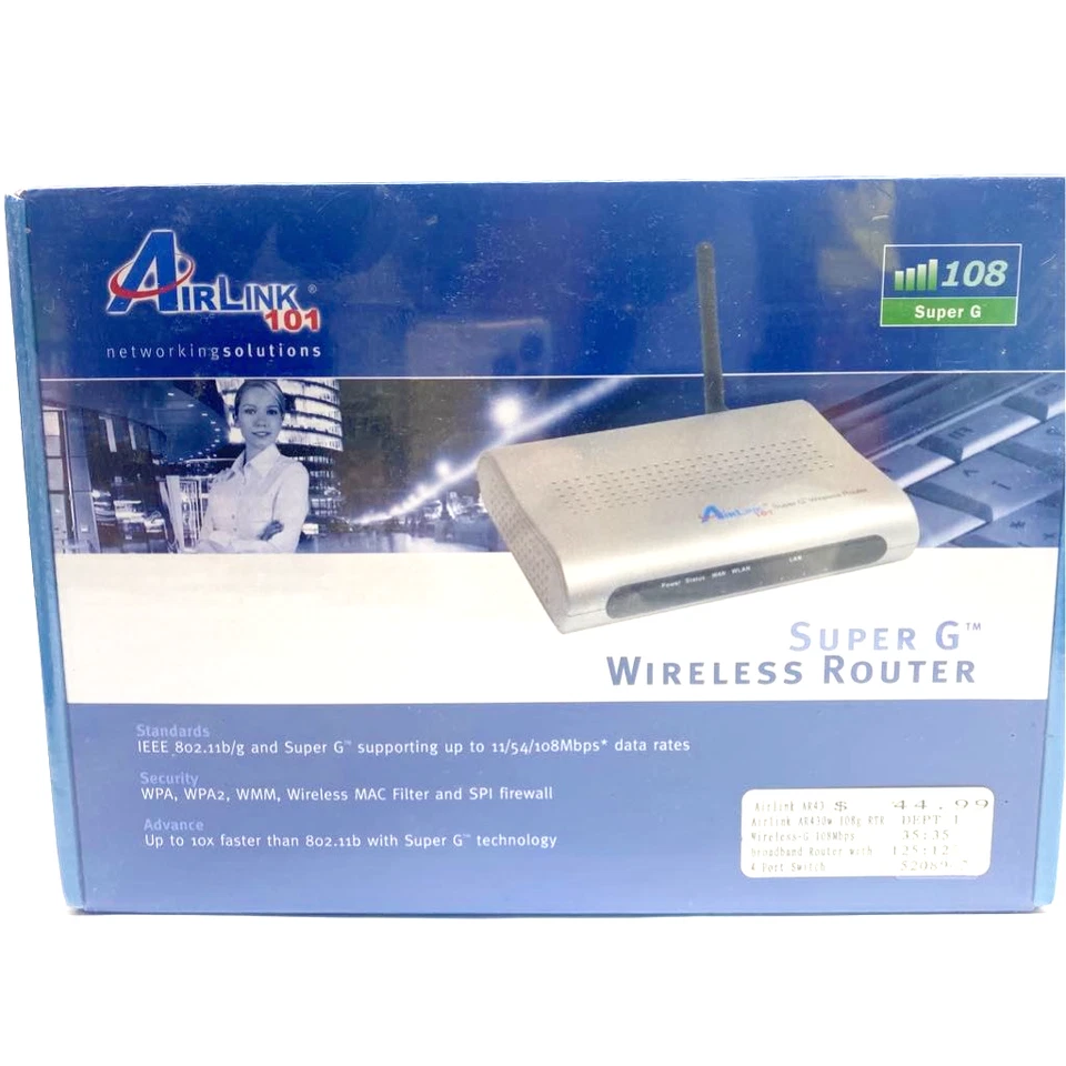 Airlink 101 Super G Wireless Router Gray 802.11a 4 Ports AR430W 108 Mbps New - Image 1 of 4