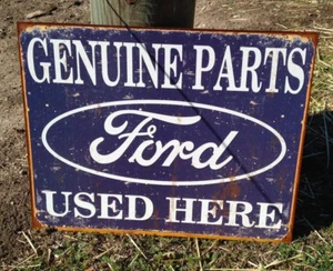 Genuine Ford Parts Used Here Tin Metal Sign Vintage Auto Car Garage Shop Service - Picture 1 of 2