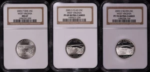 2005-P&S SMS, Clad, & Silver West Virginia State Quarter NGC MS-67 & PF-69/70 UC - Picture 1 of 2