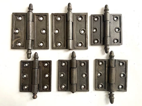 6 Antique Vintage Cast Iron Door Hinges Steeple 3.5 x 3.5 & 3x3 Cover