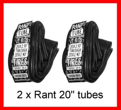 2 x RANT 20" BMX BIKE BICYCLE TUBES 20 x 1.95 - 2.4 FITS ALL 20" BMX TIRES NEW