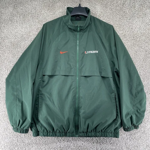Vintage Nike Miami Hurricanes Windbreaker Jacket Mens L Green Embroidered Logo Cover