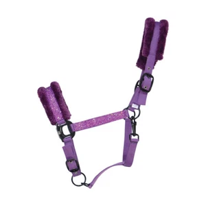 HY DAZZLE SPARKLY HEADCOLLAR FAUX FUR PONY COB FULL BLACK PURPLE PINK BLUE GREY - Picture 1 of 8
