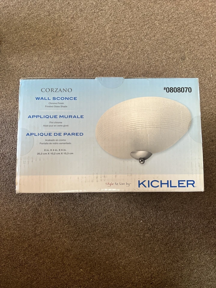 Aplique de pared cromado Kichler Corzano 8" 1 luz 37432 pantalla de vidrio esmerilado 0808070 Foto 1 de 1