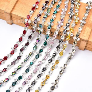 90cm Sew On Rhinestone Chain Diamante Ribbon Sewing Trim Flower Crystal Shiny - Picture 1 of 19