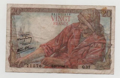 FRANCE 20 FRANCS 1942 PICK 100A LOOK SCANS - Image 1 of 2