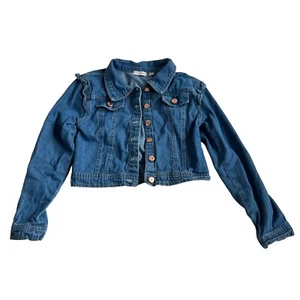 Nanette Lepore girls denim jean jacket kids size 10 ruffle shoulder collared - Picture 1 of 5