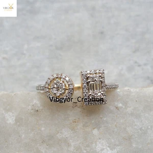 VS-SI,G/H Color Pave Diamond Ring 14k Solid Yellow Gold Baguette Diamond Ring - Picture 1 of 6