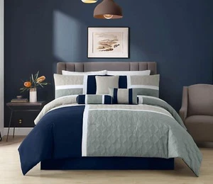 Chezmoi Collection Upland 7-Piece Quilted Patchwork Comforter Set, Navy/Blue/... - Picture 1 of 9