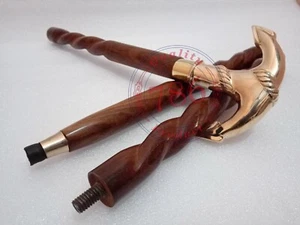 Antique Brass Anchor Head Handle Wooden Vintage Walking Stick Cane Style item - Picture 1 of 5
