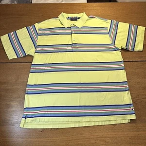 Bobby Jones Golf Shirt Mens Large Neon Green Blue Striped Casual Golf - Picture 1 of 16