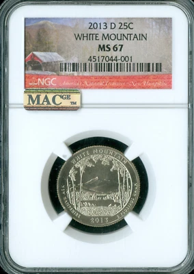 2013 D WHITE MOUNTAIN PARKS LABEL QUARTER NGC MS67 MAC SPOTLESS . - Image 1 of 2