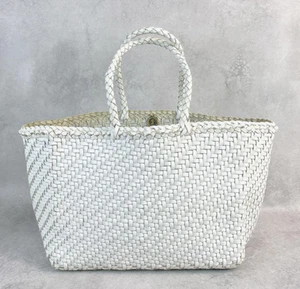 Dragon Diffusion Woven Leather Tote Bag White Handwoven Mesh Medium Authentic - Picture 1 of 13