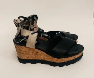 Sorel Joanie™ II Hi Ankle Lace Black Wedge Cork Women’s 12 - Picture 1 of 8
