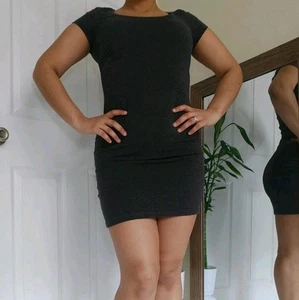 H & M Basic Size Small Mini Bodycon Dress Charcoal Gray Round Neck Short Sleeve - Picture 1 of 7