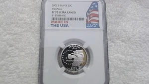 A PERFECT 2002-S SILVER INDIANA QUARTER NGC PF70UCAM (A $100.00 NGC VALUE) - Picture 1 of 10