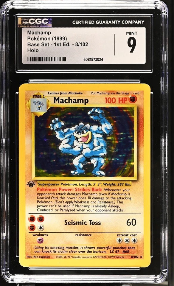 CGC 9 MINT Machamp 1999 Base Set 1st Edition 8/102 Holo Pokemon Card - Image 1 of 2