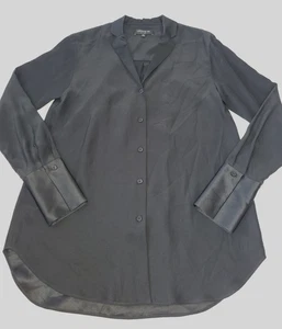 Lafayette 148 100% Silk Tunic Blouse Size P black long sleeve button down - Picture 1 of 9