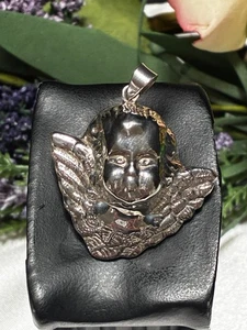 Vintage Fine 925 Sterling Silver 3D Puffy Angel Cherub Head Pendant - Picture 1 of 13