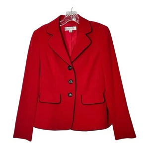 Kasper Women’s Size 4 Red Blazer Jacket Black Trim Lined Faux Pockets - Picture 1 of 10