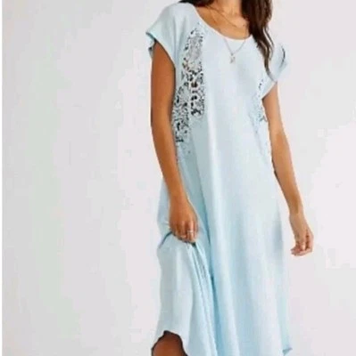 Maxi Vestido Free People Bordado Encaje 100% Algodón Azul Bebé Nuevo Sin Etiquetas S Foto 1 de 4