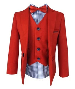 Designer Baby Jungen weicher Wildlederfilz 4-teilig rot & blau Anzug Set mit Ellbogen Aufnäher - Bild 1 von 10