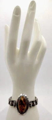 Lote de 7" Pulsera Ovalada Ojo de Tigre Piedra Brillante Tonificada en Plata Regalo Foto 1 de 4