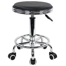 Round Rolling Stool with Foot Rest PU Leather Height Adjustment Modern Indust...