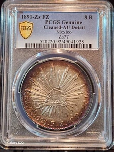 1891-Zs FZ 8 Reales Zacatecas, Mexico Zs77 PCGS Genuine AU Detail 🌈  Toning - Picture 1 of 8
