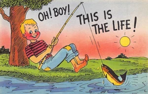 Postcard: Boy Catching Fish, This is the Life, Comic - Picture 1 of 2