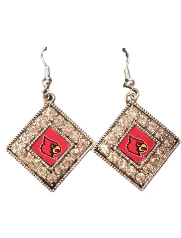 47278 Louisville Cardinals Crystal Thick Diamond Shaped Rhinestone Earrings Cover