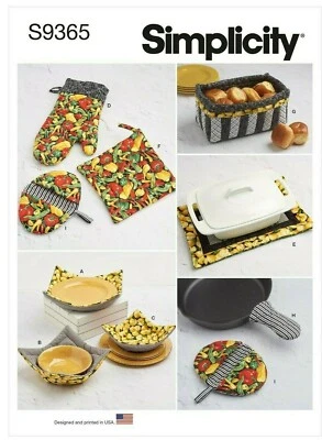 SIMPLICITY 9365 QUILTED KITCHEN ACCESSORIES Sewing Pattern Mitt Cosy Pot Holder - Image 1 of 4