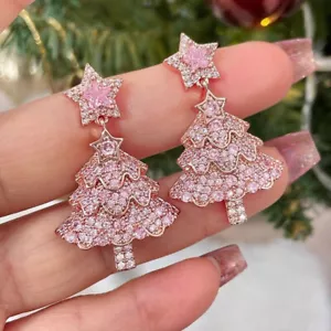 Christmas earrings Pink Christmas tree diamond earrings for women sweet earrings - Picture 1 of 25
