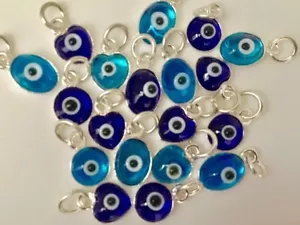 925 Sterling Silver Blue Evil Eye Mati Nazar Pendant Charm Round Oval Heart - Picture 1 of 10