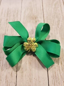 Adorable St. Patrick's Day Bow Small Sequin Shamrock Bow - Picture 1 of 1