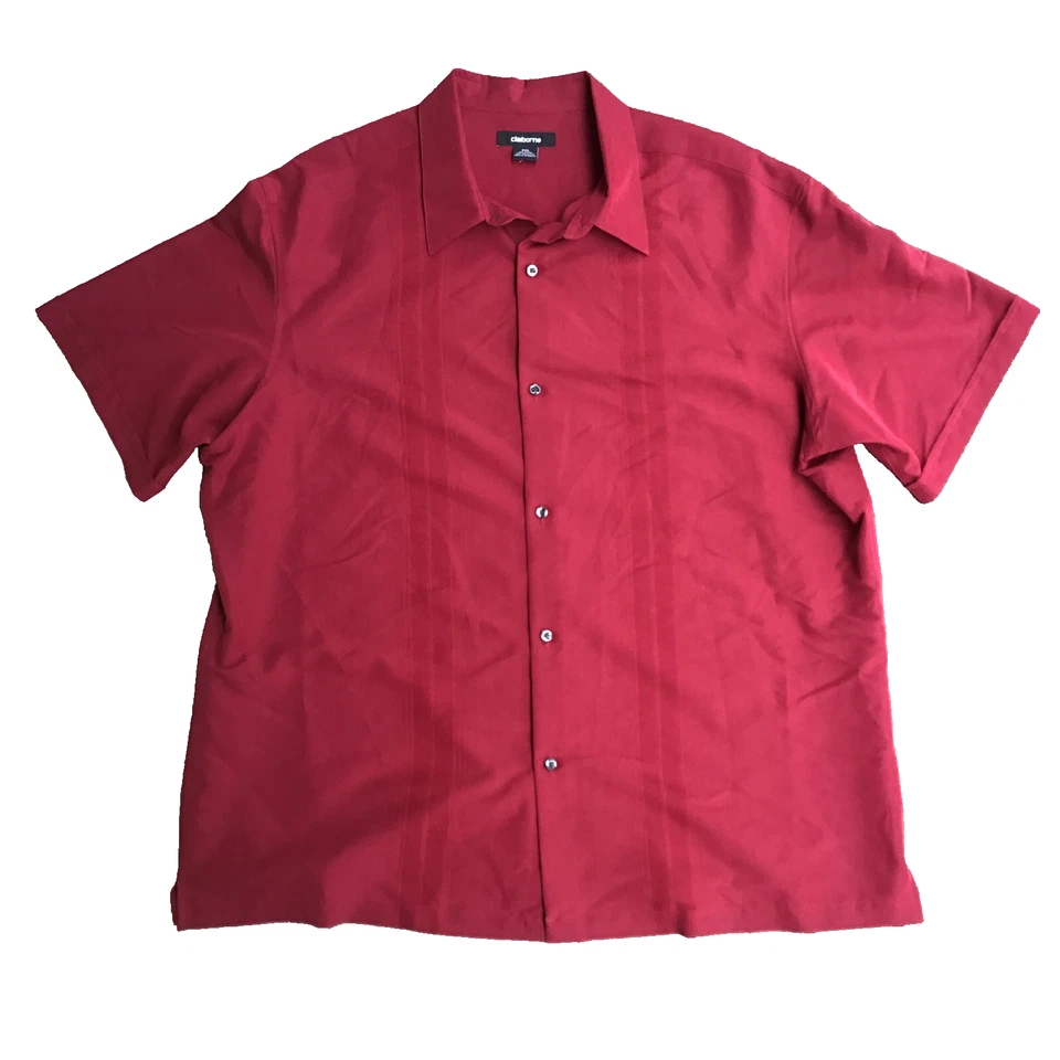 Claiborne Cuban Guayabera Style Button Up Shirt Men 2XL Red - Image 1 of 4