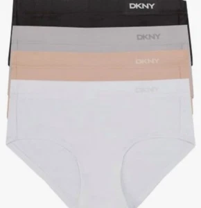 DKNY Microfiber Hipsters Underwear Women XL Stretch 4-Pack Black Gray Nude Ivory - Picture 1 of 1
