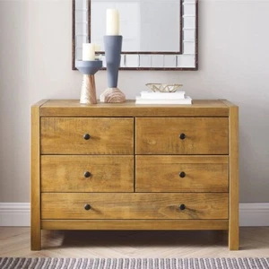 Rustic 5 Drawer Dresser Chest of Drawers Bedroom Storage Solid Wood Oak Brown - Picture 1 of 6