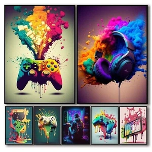 Gamer PC Gaming Controller Konsole Spiel Neon Leinwandbild Poster Zimmer Wandbild - Bild 1 von 34