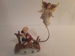 Angel Figurine Watching Children  Crossing Bridge, 7 in. - Picture 1 of 10