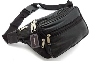 LARGE REAL LEATHER BUM WAIST BAG TRAVEL HOLIDAY MONEY BELT POUCH CHANGE BUMBAG - Picture 1 of 4