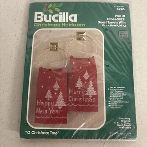 New Bucilla Heirloom "O Christmas Tree" Cross Stitch Guest Towels Kit #82115 VTG - Picture 1 of 4