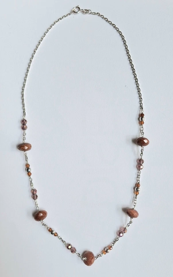 collana in argento 925 zirconia cubica arancione e pietra di luna sfaccettata - Immagine 1 di 4