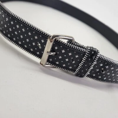 Zipper Belt 44 2X Rocker Punk Star Bling Roller Buckle Black - Image 1 of 4