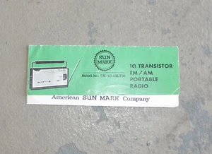 Vintage Instruction Manual for Sun Mark Portable Radio SM-10 AM/FM - Picture 1 of 1