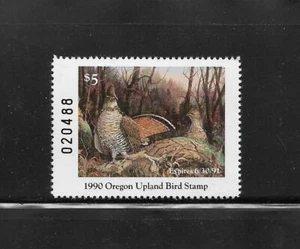 State Hunting/Fishing Revenues: OR 1990 Upland Game Bird Stamp ORUB-1 ($5); MNH - Picture 1 of 1