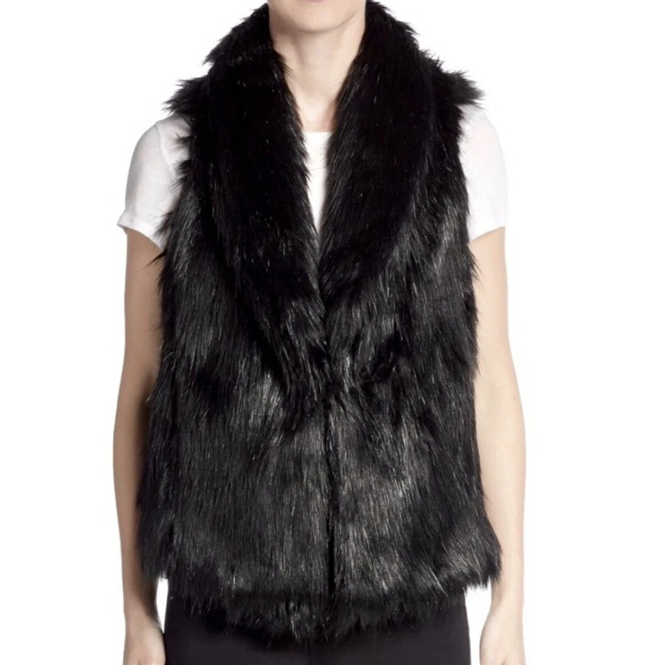 Sam Edelman искусственного меха жилет веганский плюшевый медведь Куртка Пальто женщин XS черный без рукавов - Изображение 1 из 4